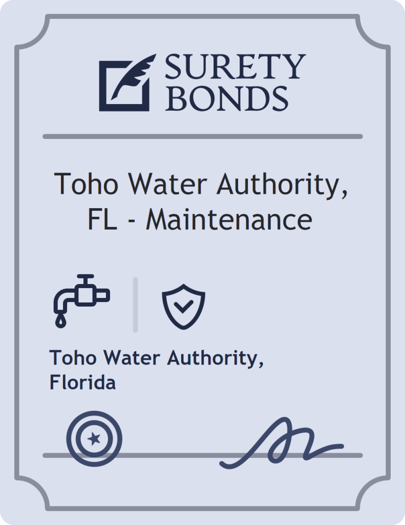 Surety bond badge for Toho Water Authority, FL - Maintenance