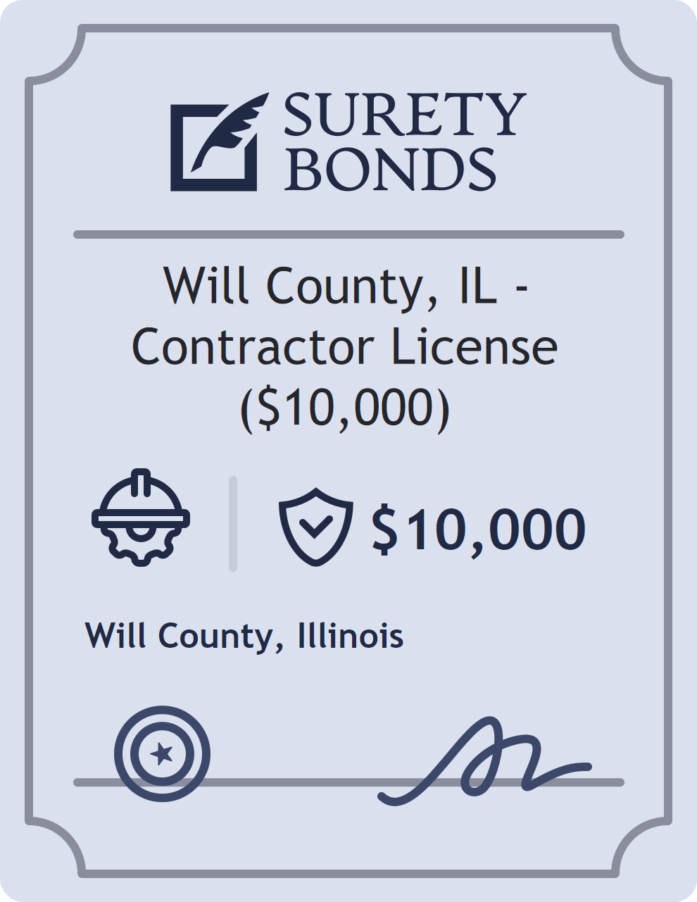 Surety bond badge for Will County, IL - Contractor License ($10,000)
