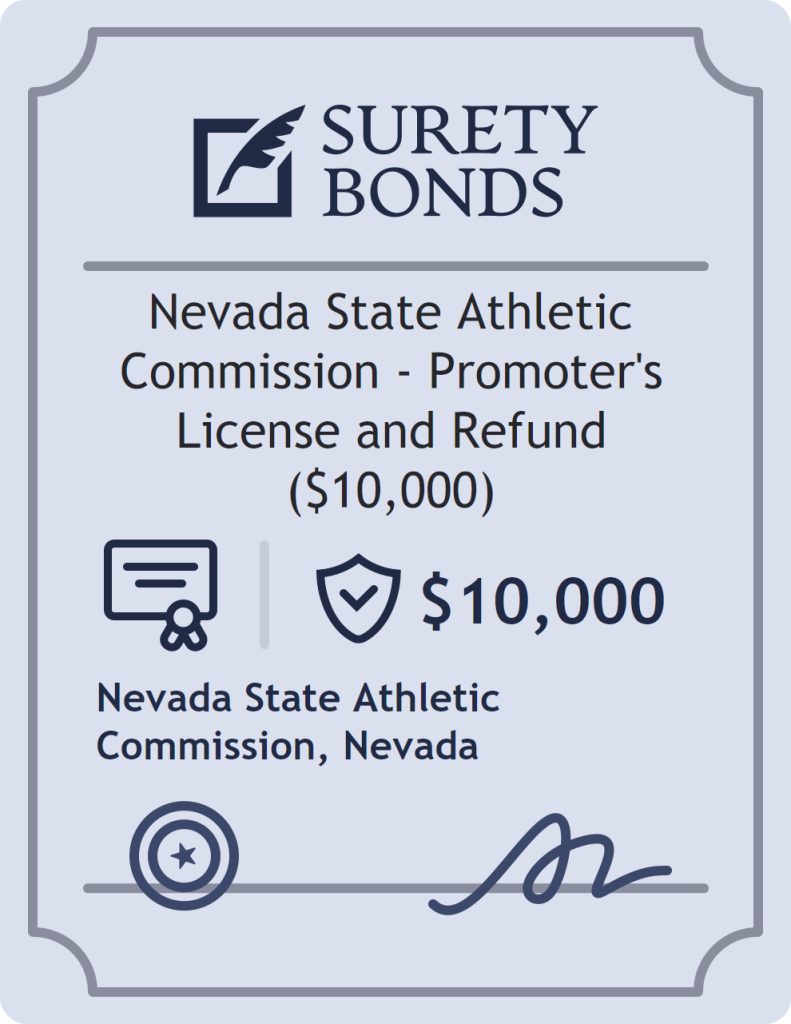 Surety bond badge for Nevada State Athletic Commission - Promoter's License and Refund ($10,000)