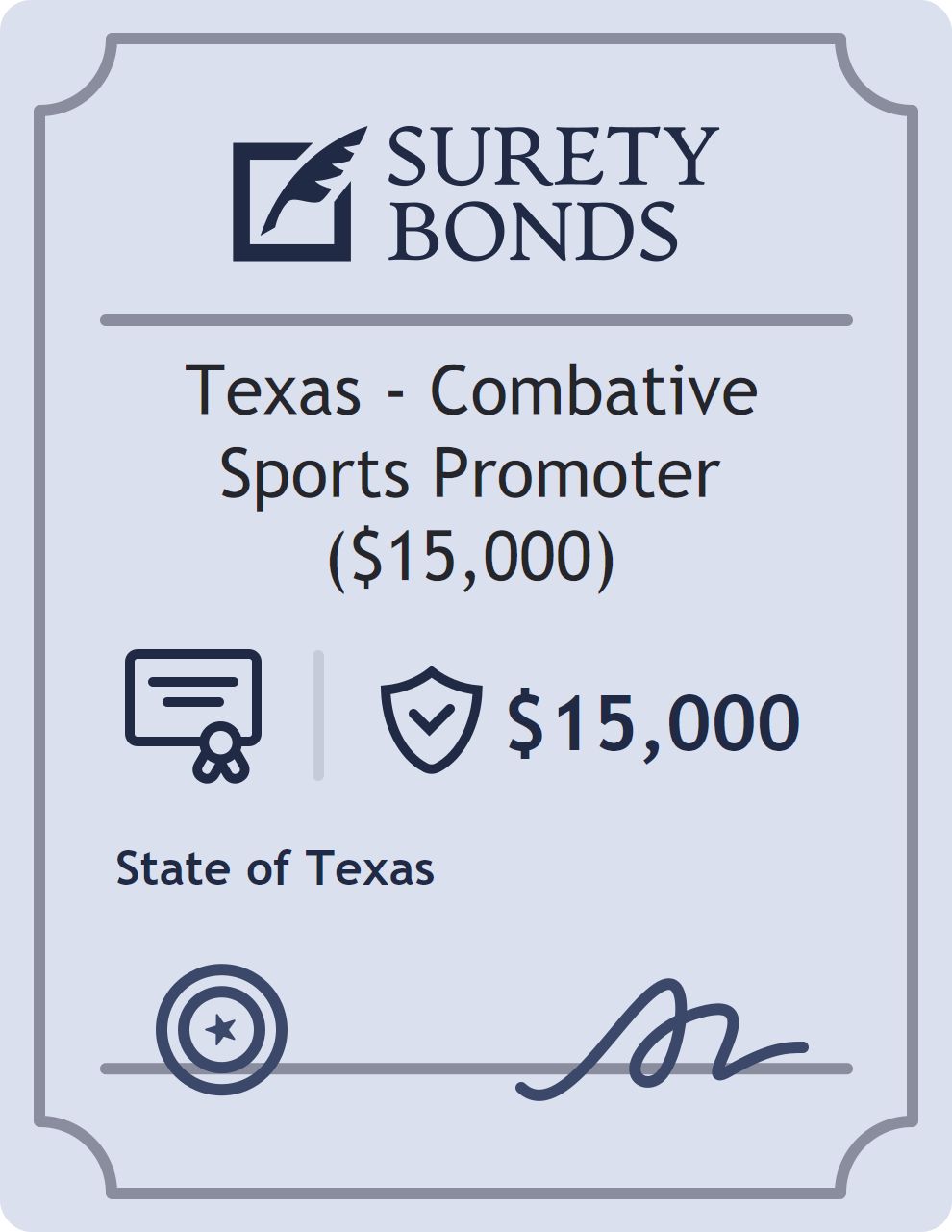 Surety bond badge for Texas - Combative Sports Promoter ($15,000)