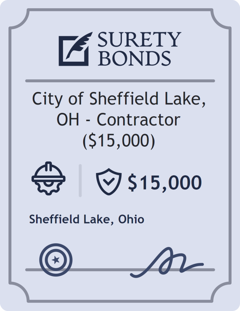 Surety bond badge for City of Sheffield Lake, OH - Contractor ($15,000)