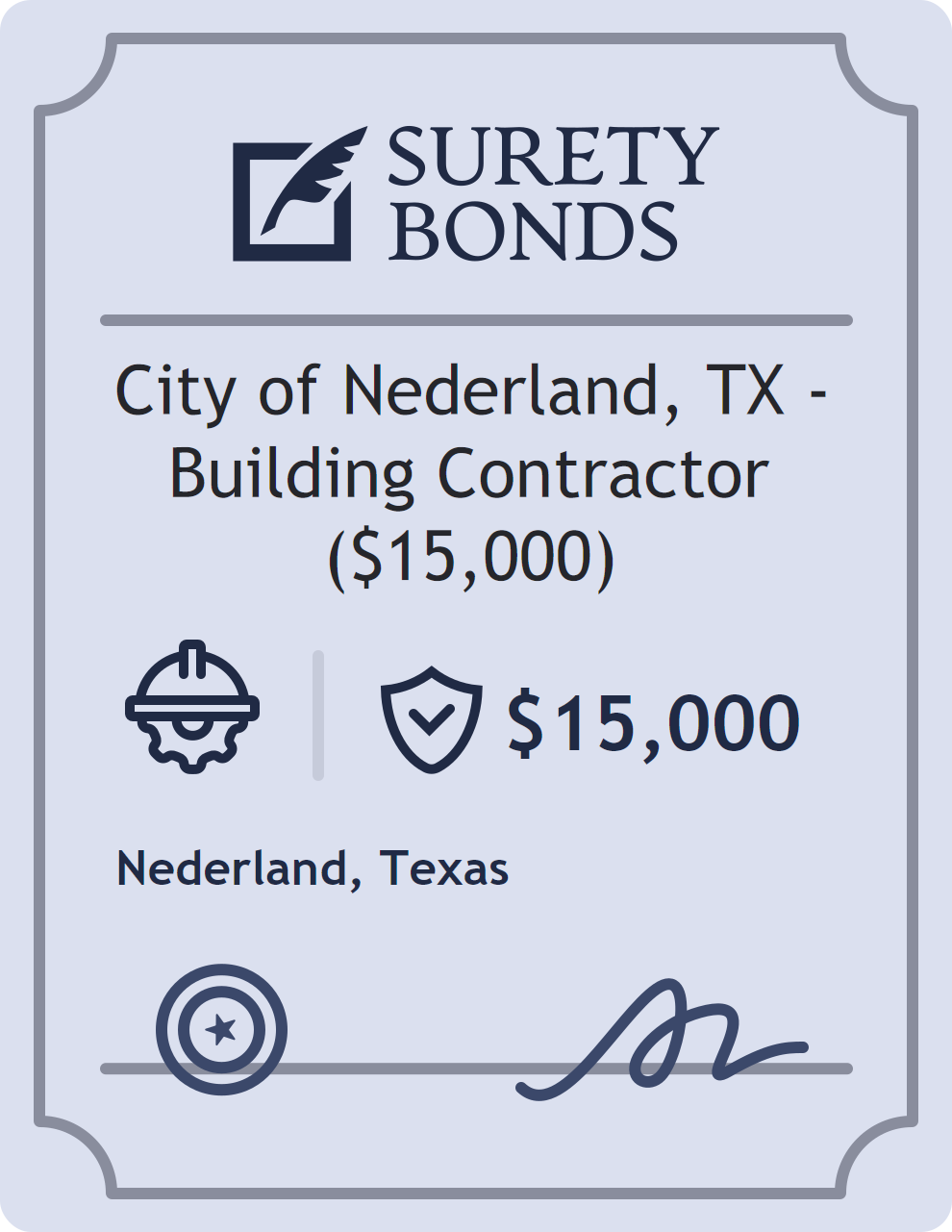 Surety bond badge for City of Nederland, TX - Building Contractor ($15,000)