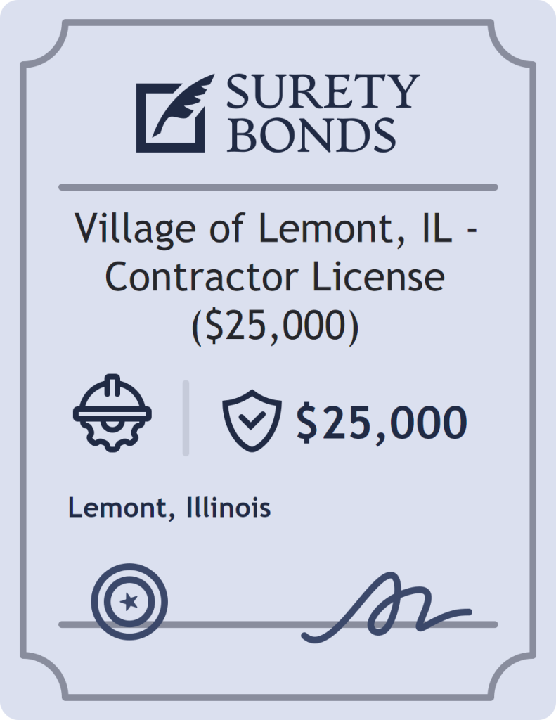 Surety bond badge for Village of Lemont, IL - Contractor License ($25,000)