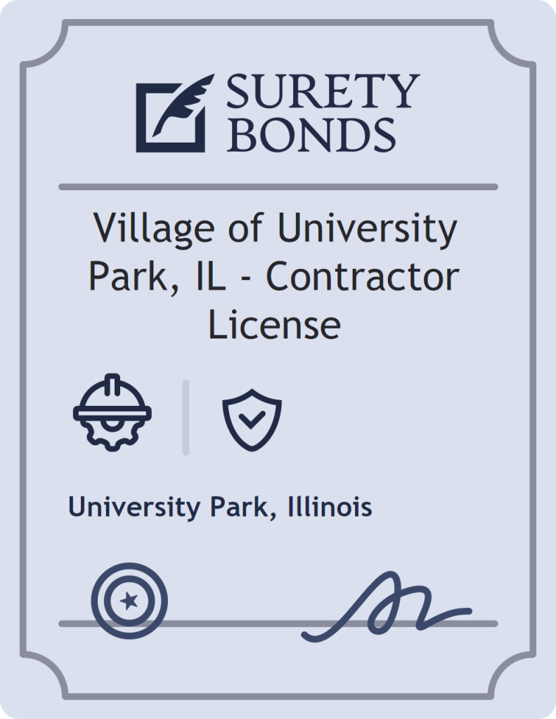 Surety bond badge for Village of University Park, IL - Contractor License