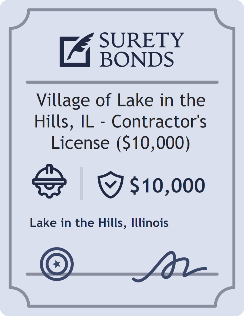 Surety bond badge for Village of Lake in the Hills, IL - Contractor's License ($10,000)