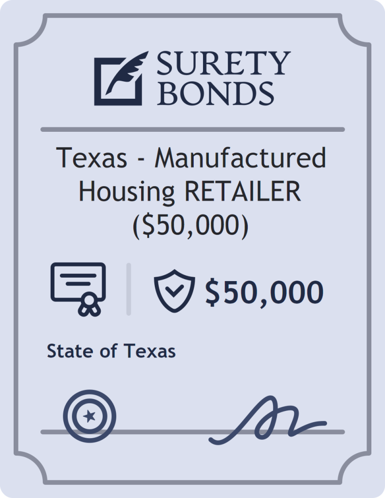 Surety bond badge for Texas - Manufactured Housing RETAILER ($50,000)