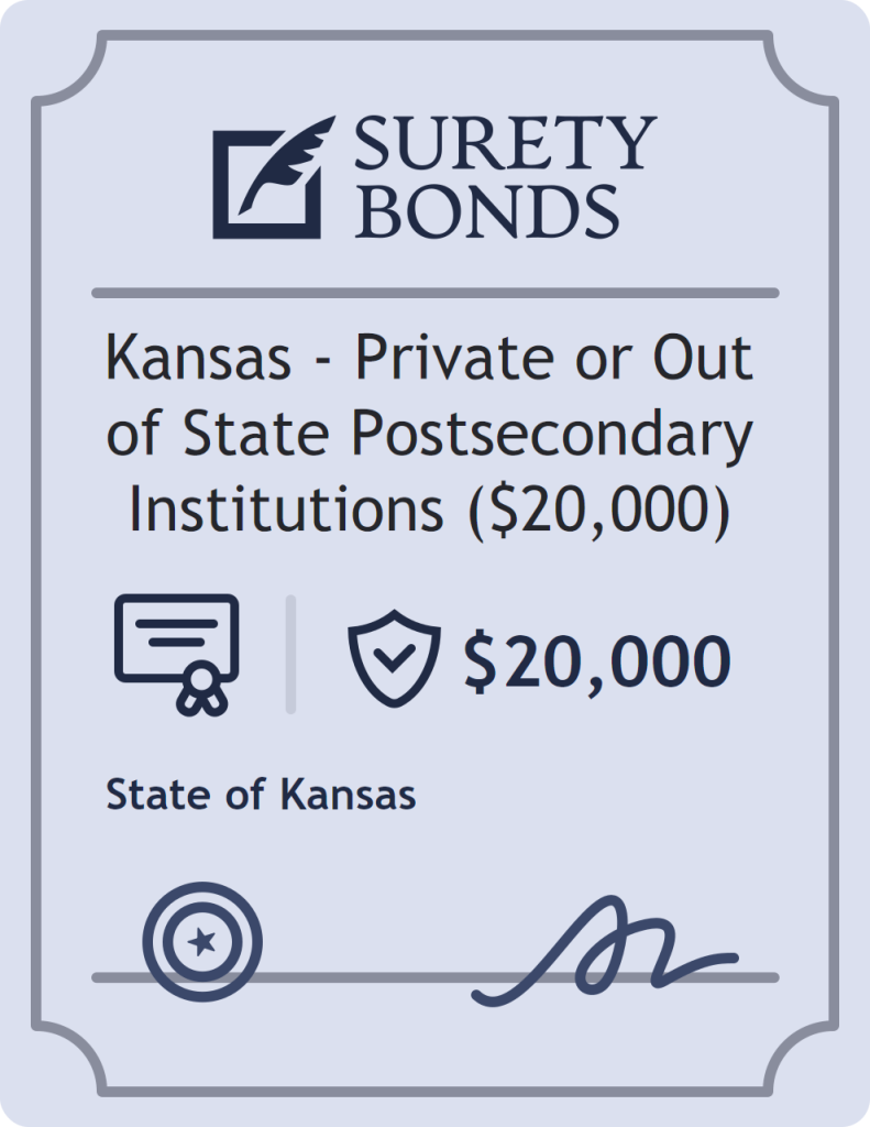 Surety bond badge for Kansas - Private or Out of State Postsecondary Institutions ($20,000)
