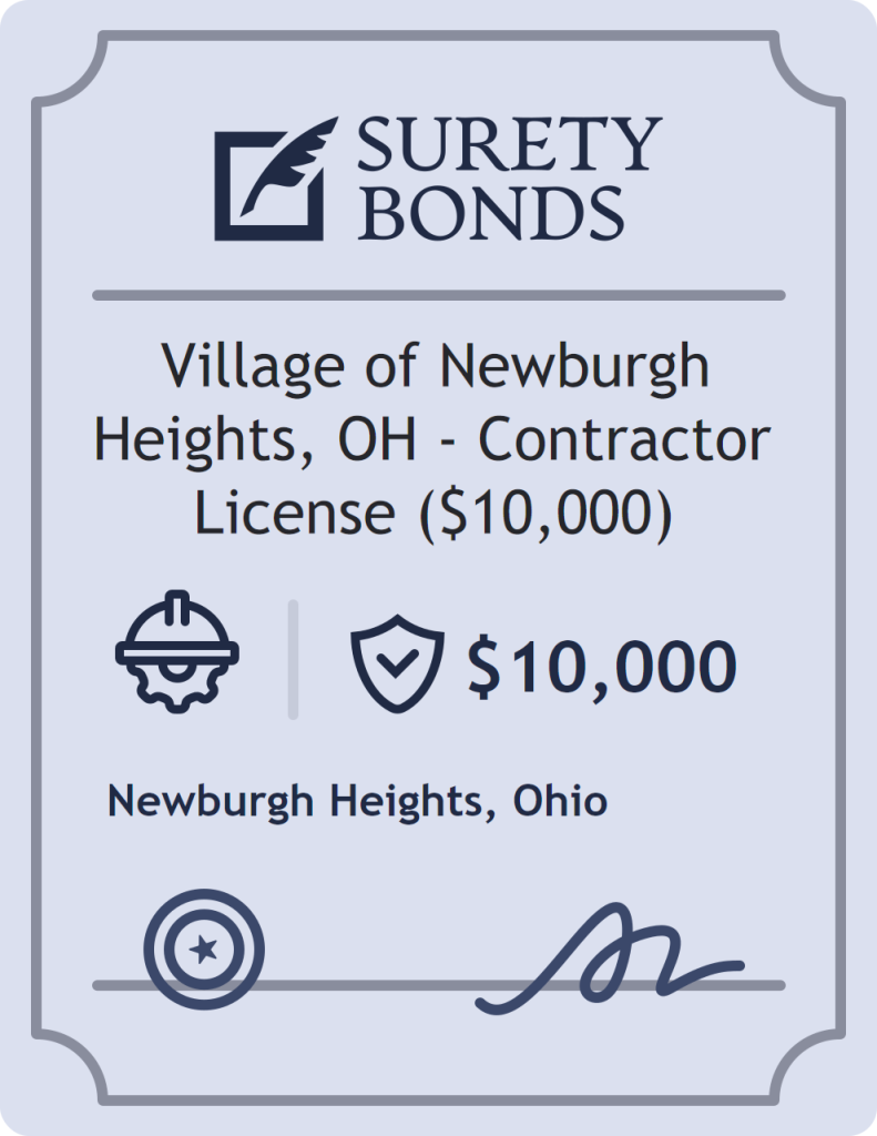Surety bond badge for Village of Newburgh Heights, OH - Contractor License ($10,000)