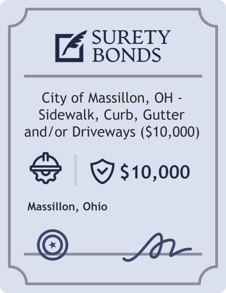 Surety bond badge for City of Massillon, OH - Sidewalk, Curb, Gutter and/or Driveways ($10,000)