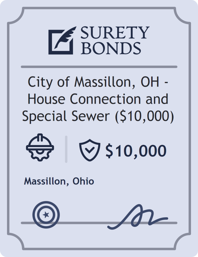 Surety bond badge for City of Massillon, OH - House Connection and Special Sewer ($10,000)