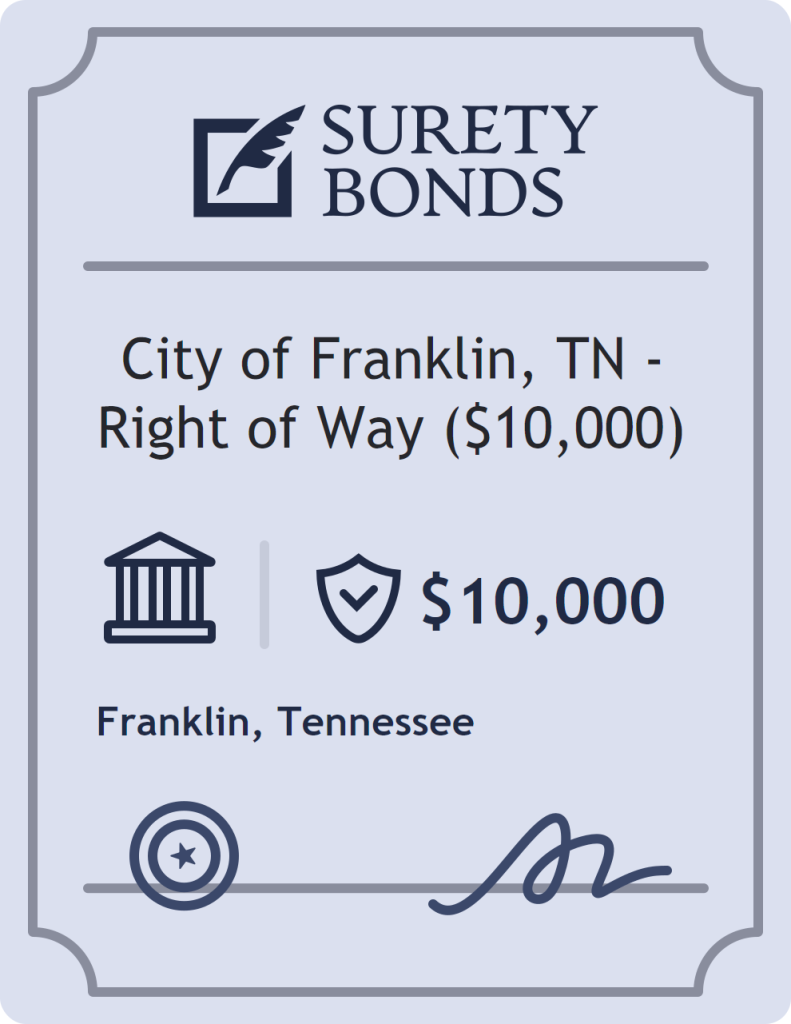 Surety bond badge for City of Franklin, TN - Right of Way ($10,000)