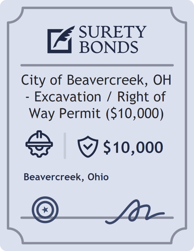 Surety bond badge for City of Beavercreek, OH - Excavation / Right of Way Permit ($10,000)