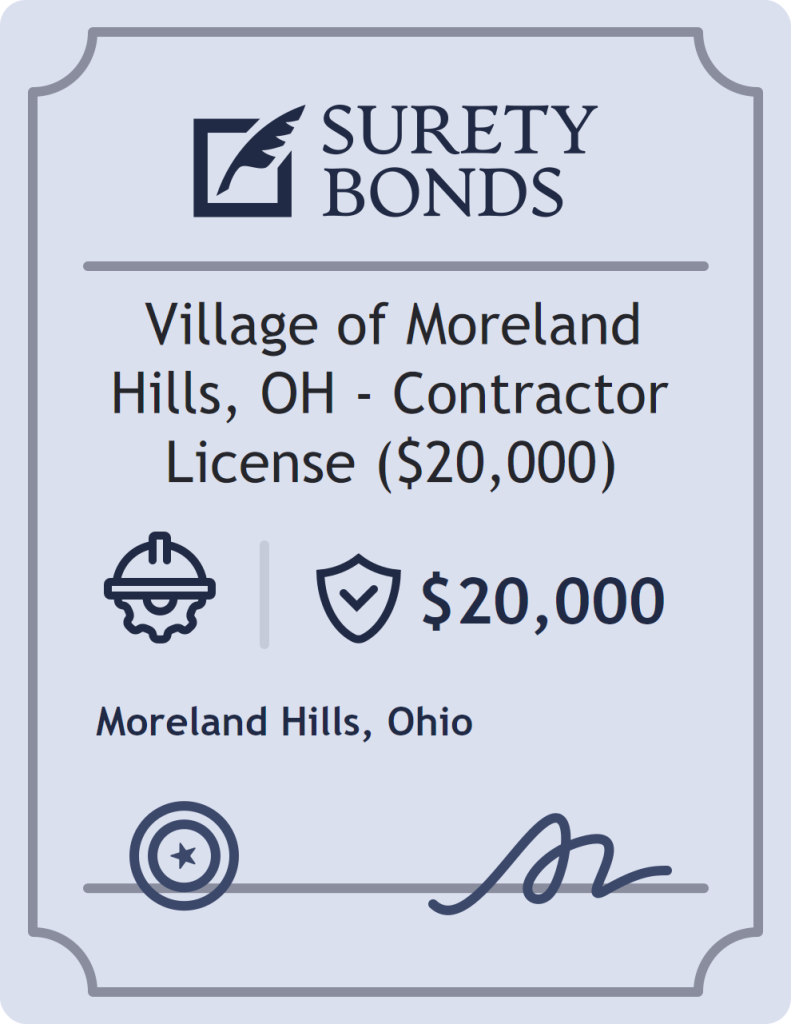 Surety bond badge for Village of Moreland Hills, OH - Contractor License ($20,000)