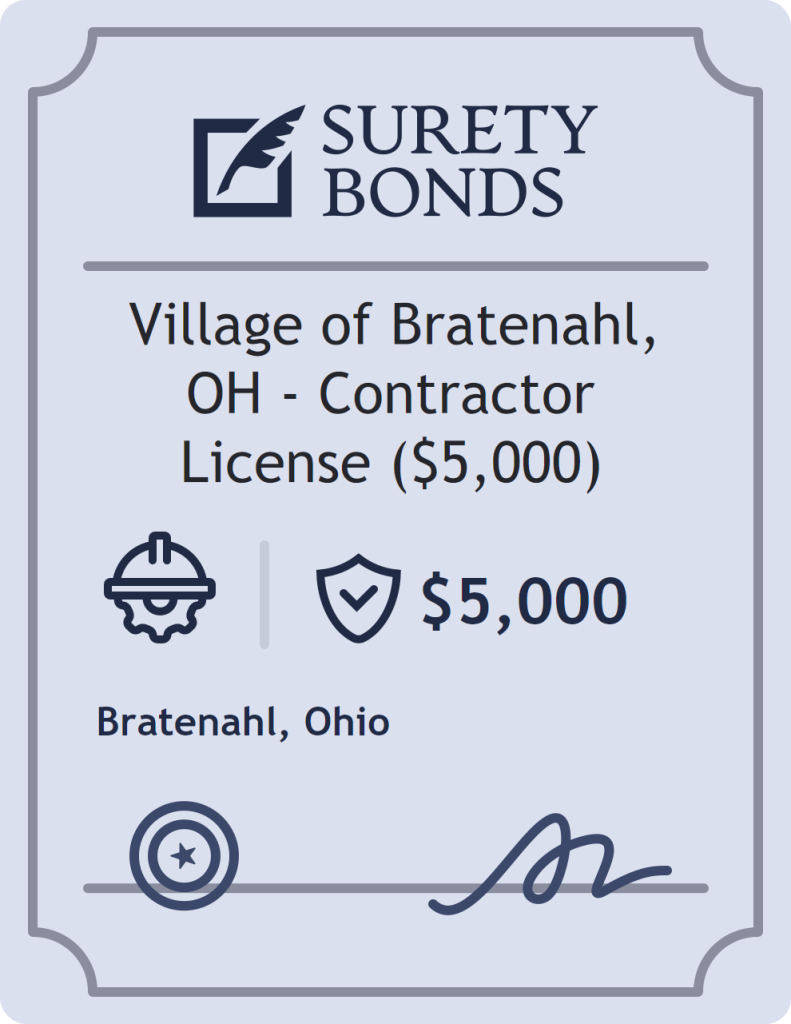 Surety bond badge for Village of Bratenahl, OH - Contractor License ($5,000)