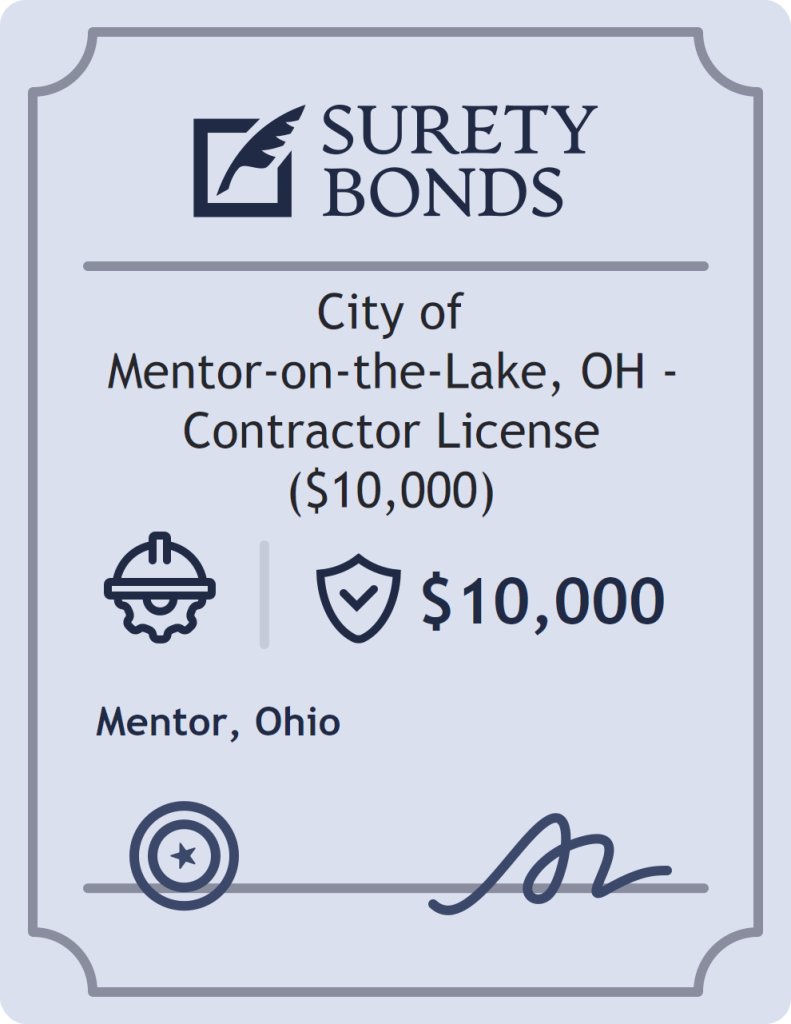 Surety bond badge for City of Mentor-on-the-Lake, OH - Contractor License ($10,000)