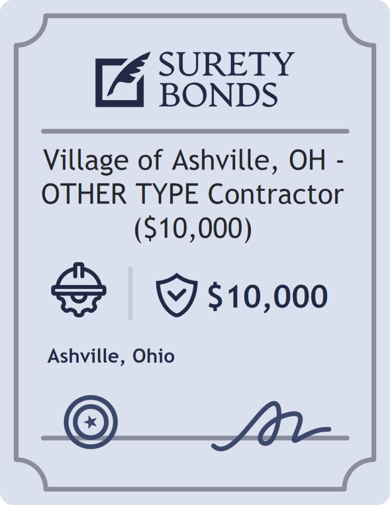 Surety bond badge for Village of Ashville, OH - OTHER TYPE Contractor ($10,000)