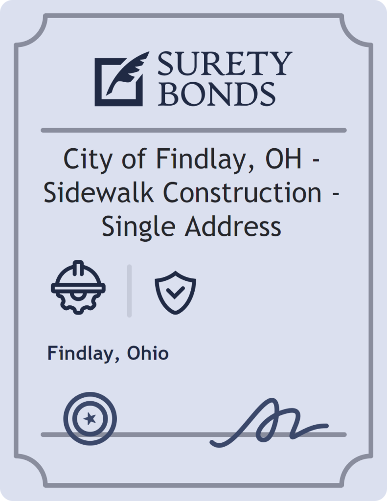 Surety bond badge for City of Findlay, OH - Sidewalk Construction - Single Address