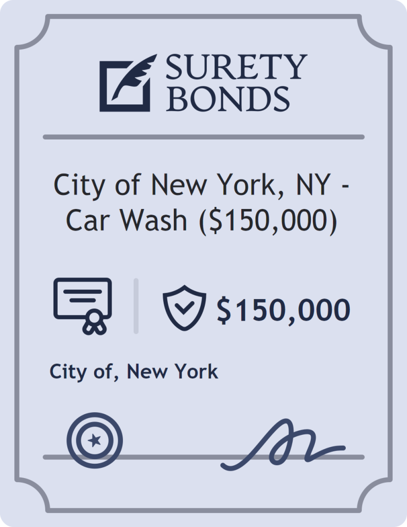 Surety bond badge for City of New York, NY - Car Wash ($150,000)