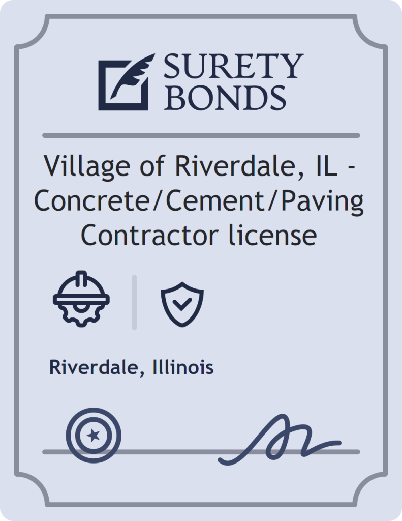 Surety bond badge for Village of Riverdale, IL - Concrete/Cement/Paving Contractor license