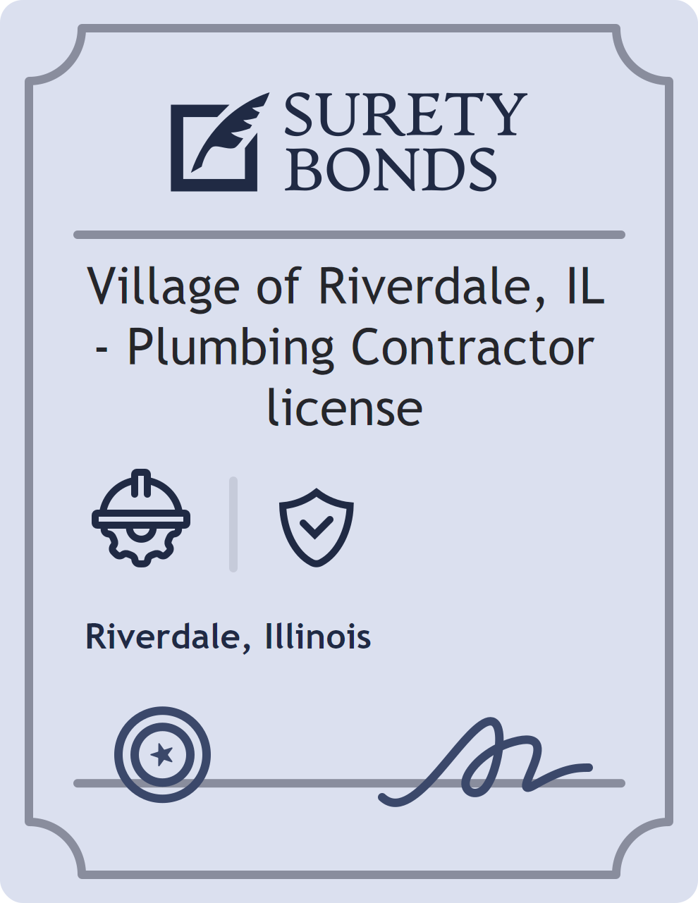 Surety bond badge for Village of Riverdale, IL - Plumbing Contractor license