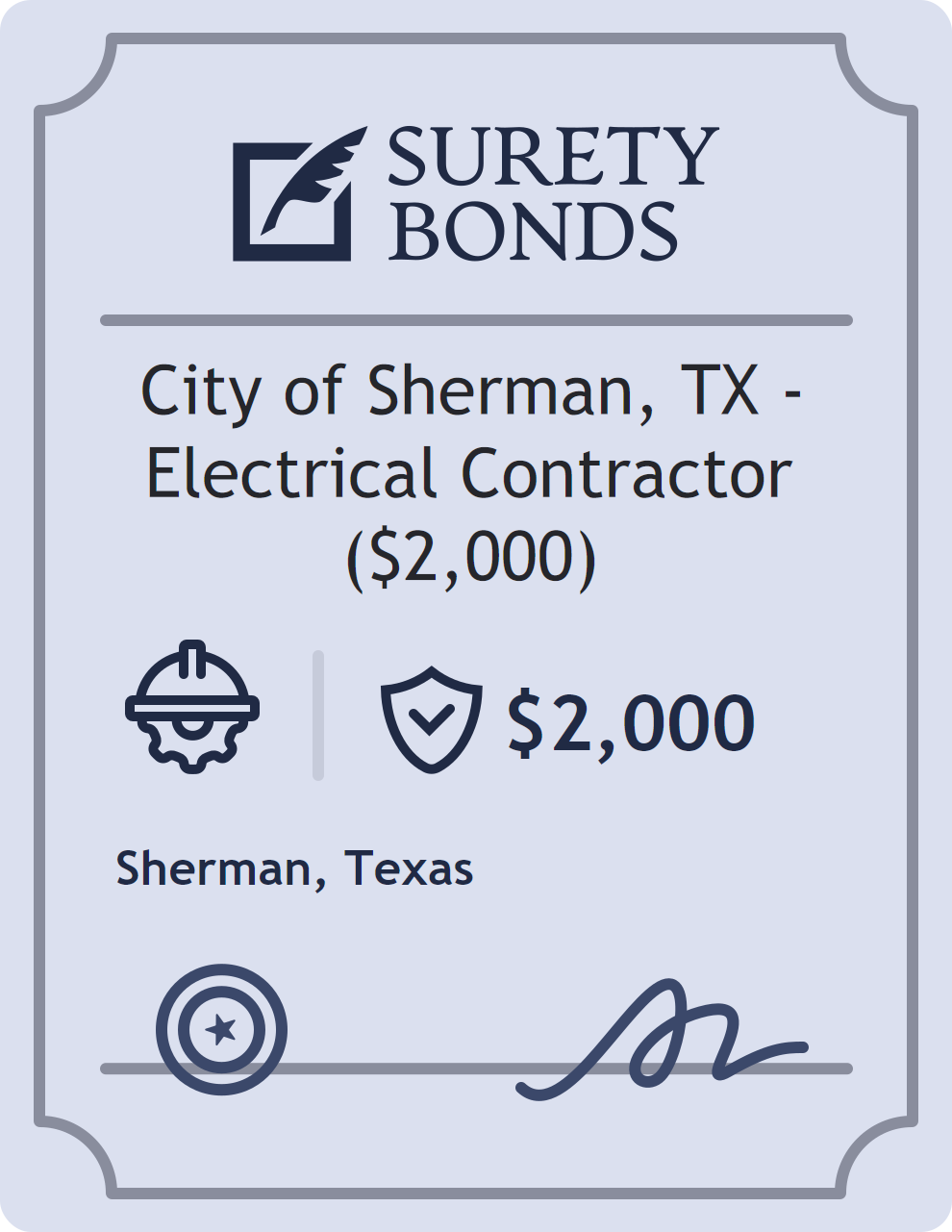 Surety bond badge for City of Sherman, TX - Electrical Contractor ($2,000)