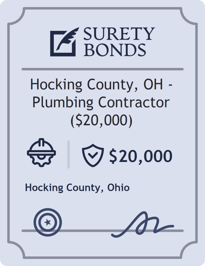 Surety bond badge for Hocking County, OH - Plumbing Contractor ($20,000)