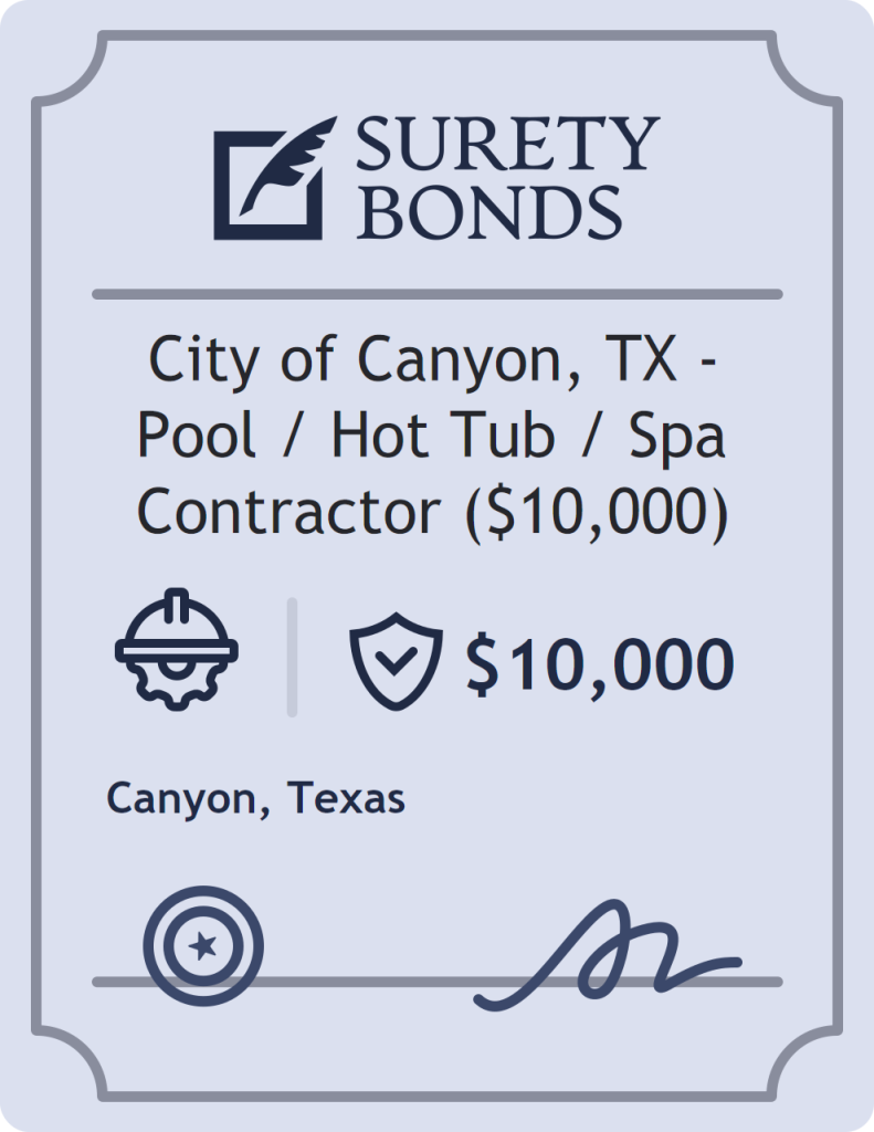 Surety bond badge for City of Canyon, TX - Pool / Hot Tub / Spa Contractor ($10,000)
