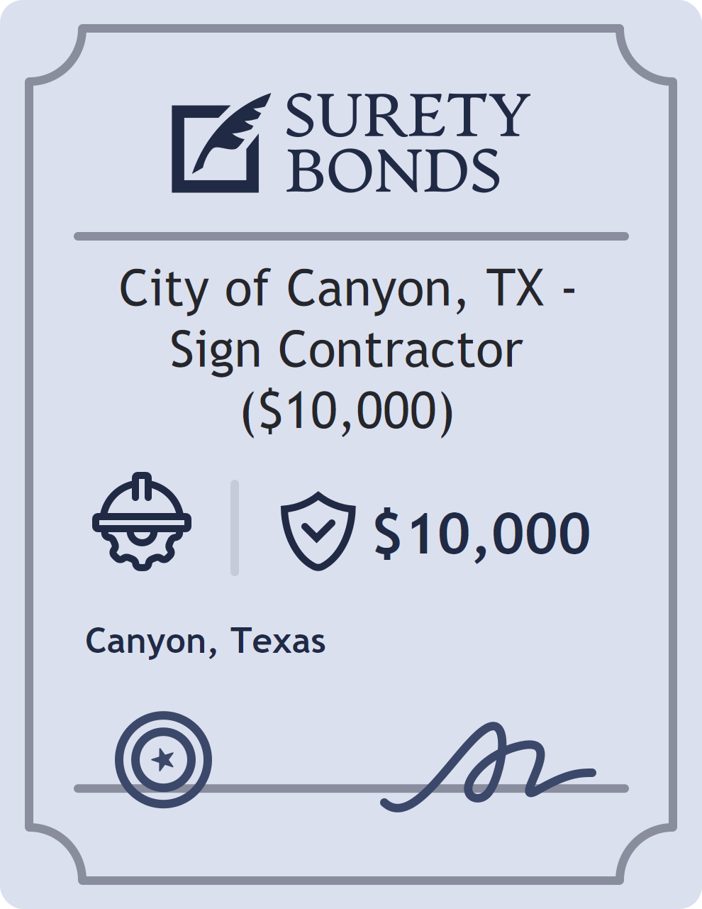 Surety bond badge for City of Canyon, TX - Sign Contractor ($10,000)