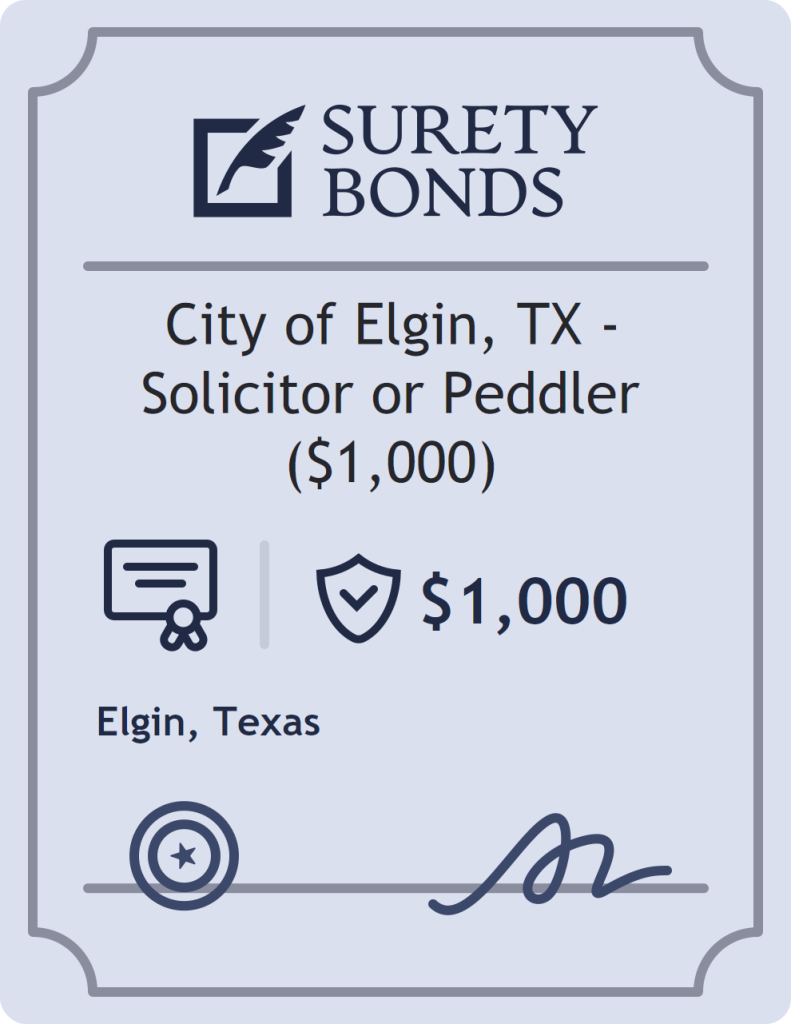 Surety bond badge for City of Elgin, TX - Solicitor or Peddler ($1,000)