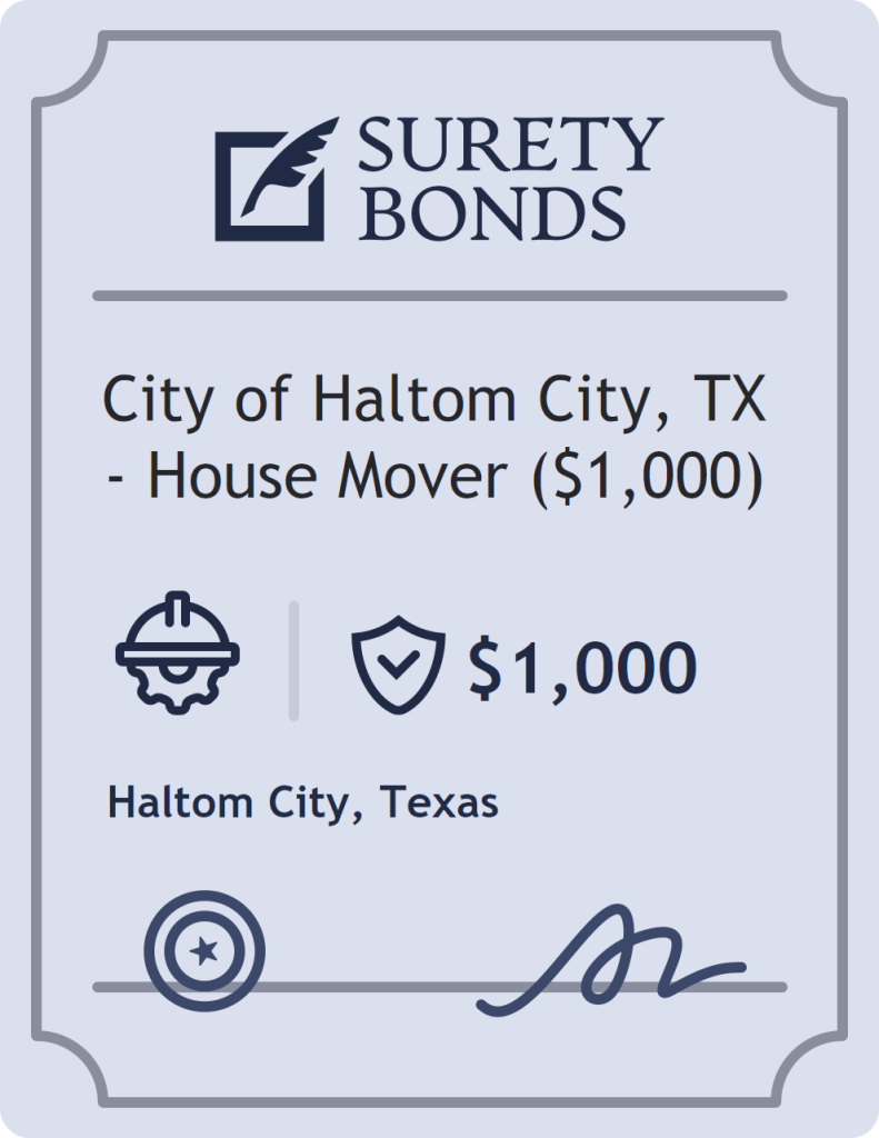 Surety bond badge for City of Haltom City, TX - House Mover ($1,000)