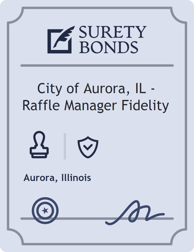 Surety bond badge for City of Aurora, IL - Raffle Manager Fidelity