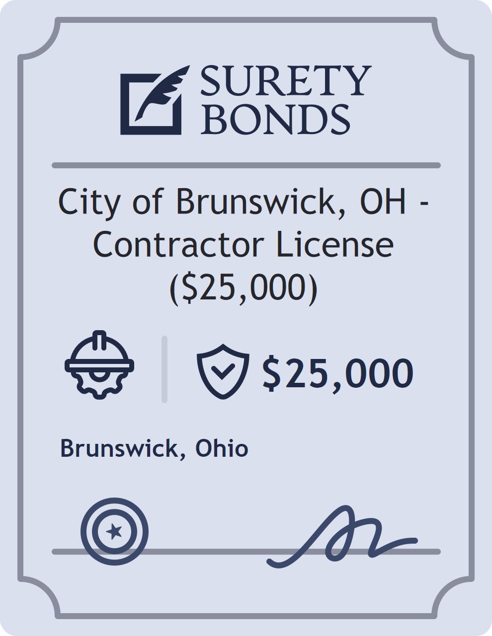 Surety bond badge for City of Brunswick, OH - Contractor License ($25,000)
