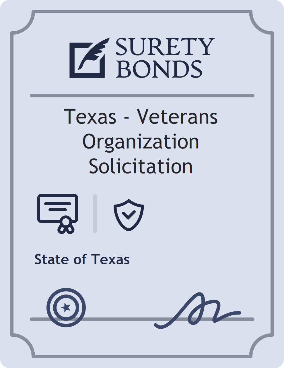 Surety bond badge for Texas - Veterans Organization Solicitation