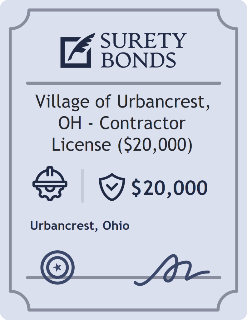 Surety bond badge for Village of Urbancrest, OH - Contractor License ($20,000)