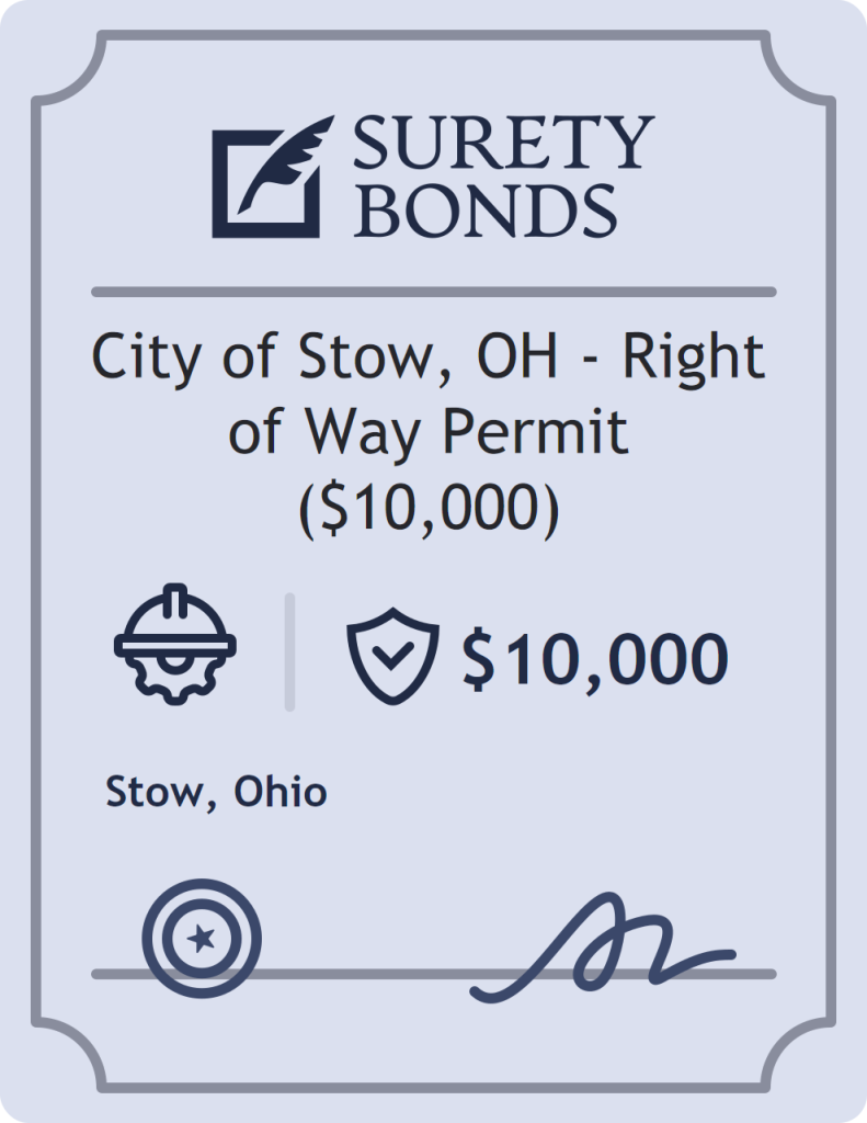 Surety bond badge for City of Stow, OH - Right of Way Permit ($10,000)