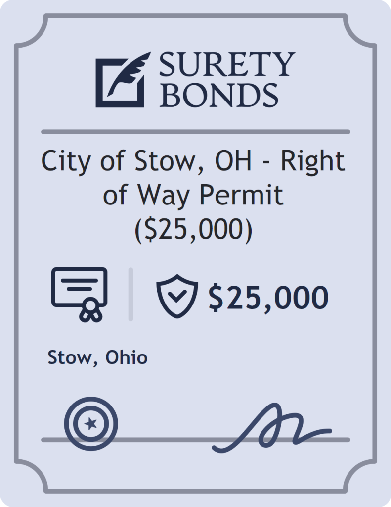 Surety bond badge for City of Stow, OH - Right of Way Permit ($25,000)