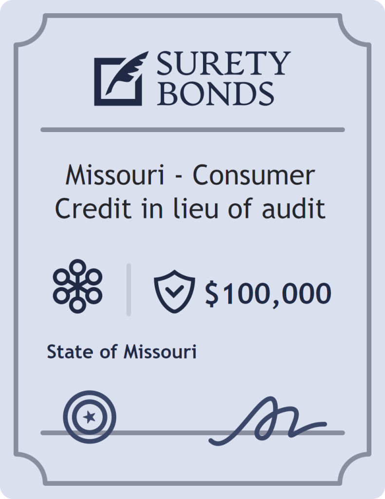 Surety bond badge for Missouri - Consumer Credit in lieu of audit