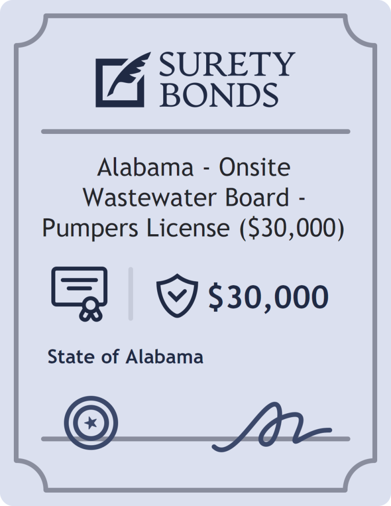 Surety bond badge for Alabama - Onsite Wastewater Board - Pumpers License ($30,000)