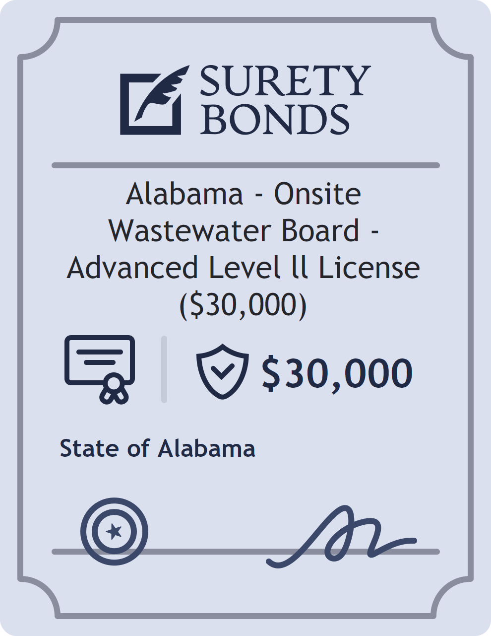 Surety bond badge for Alabama - Onsite Wastewater Board - Advanced Level ll License ($30,000)