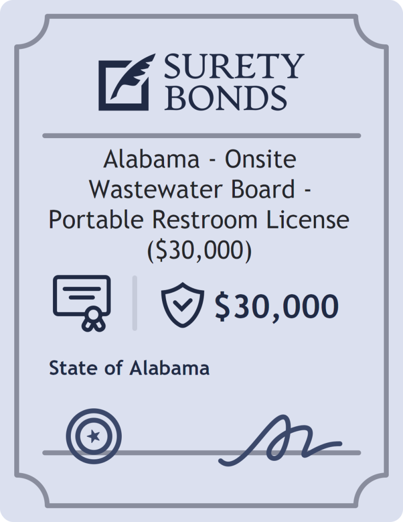 Surety bond badge for Alabama - Onsite Wastewater Board - Portable Restroom License ($30,000)