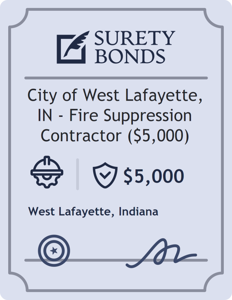Surety bond badge for City of West Lafayette, IN - Fire Suppression Contractor ($5,000)
