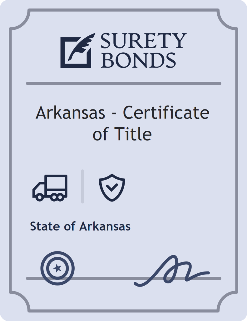 Surety bond badge for Arkansas - Certificate of Title