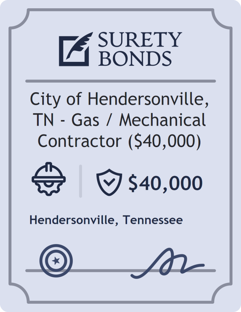 Surety bond badge for City of Hendersonville, TN - Gas / Mechanical Contractor ($40,000)