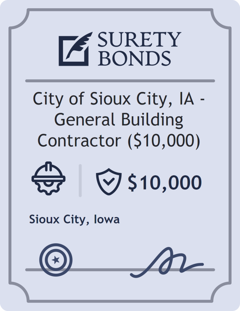 Surety bond badge for City of Sioux City, IA - General Building Contractor ($10,000)