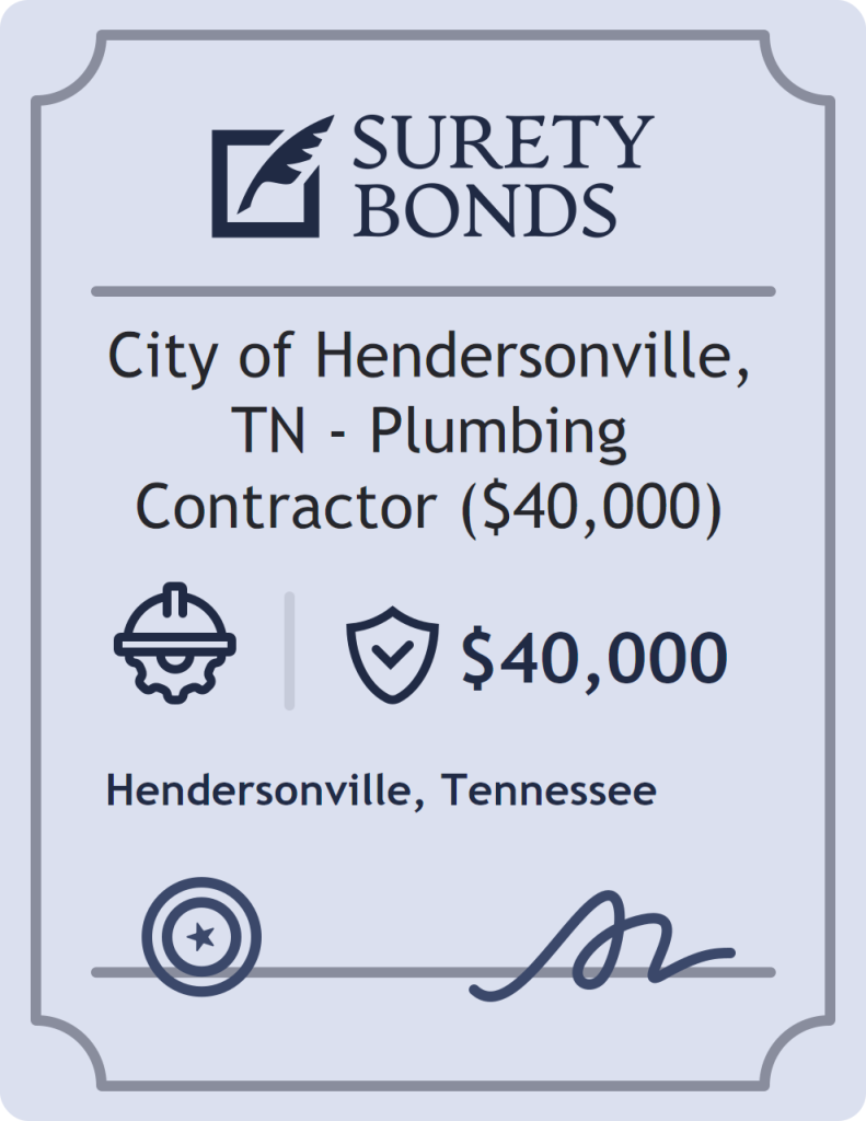 Surety bond badge for City of Hendersonville, TN - Plumbing Contractor ($40,000)