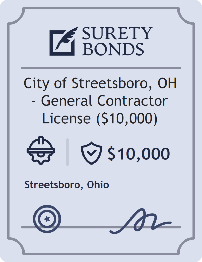 Surety bond badge for City of Streetsboro, OH - General Contractor License ($10,000)