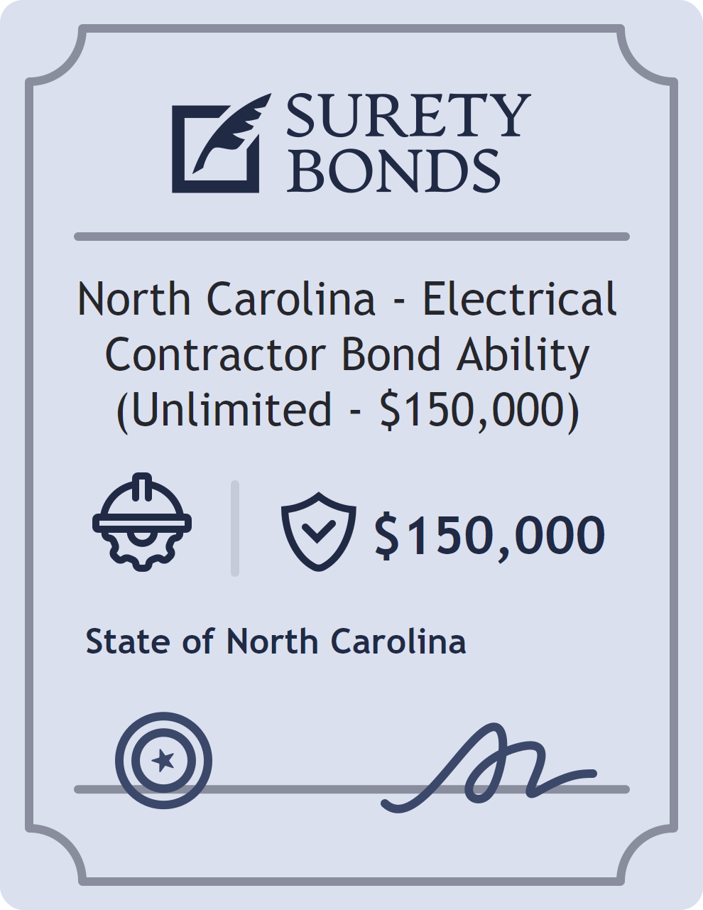 Surety bond badge for North Carolina - Electrical Contractor Bond Ability (Unlimited - $150,000)