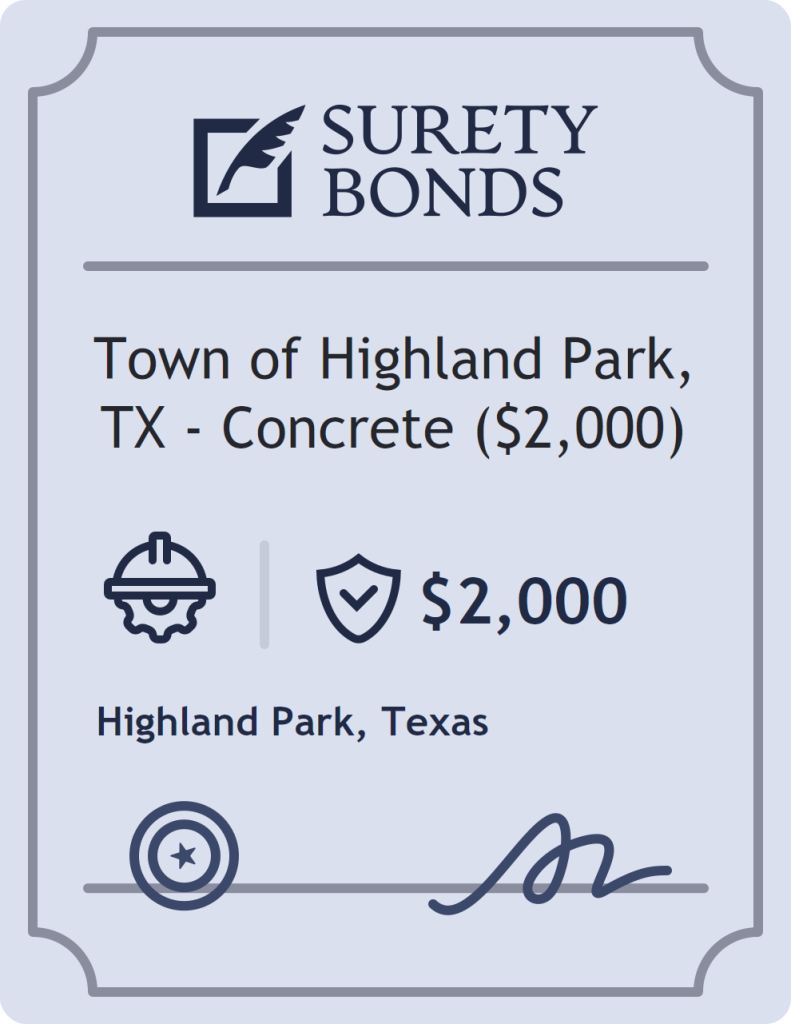 Surety bond badge for Town of Highland Park, TX - Concrete ($2,000)