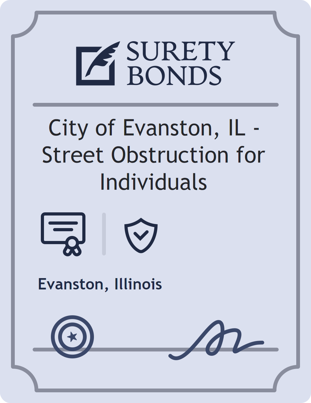 Surety bond badge for City of Evanston, IL - Street Obstruction for Individuals