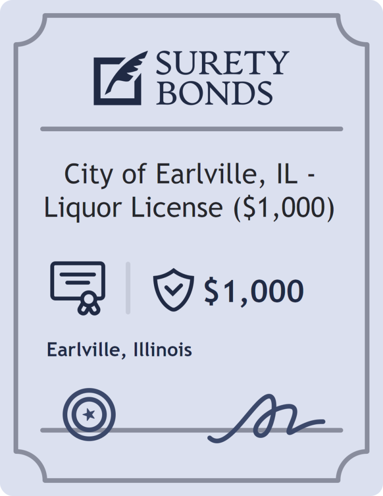 Surety bond badge for City of Earlville, IL - Liquor License ($1,000)
